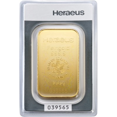 Heraeus 100g - zlatá investičná tehla
