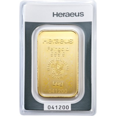 Heraeus 50g - zlatá investičná tehla