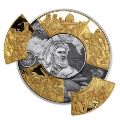Marco Polo - 5 Oz - strieborná puzzle pozlátená zberateľská minca