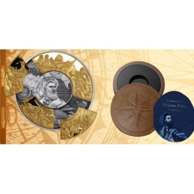 Marco Polo - 5 Oz - strieborná puzzle pozlátená zberateľská minca