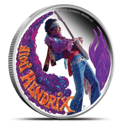 Jimi Hendrix - strieborná zberateľská minca s hmotnosťou 1 oz