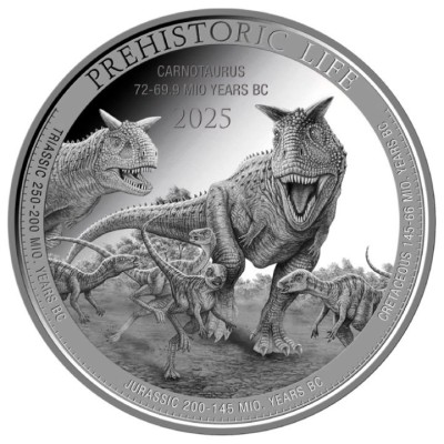 Carnotaurus (Prehistoric Life) 2025 - 1 Oz - Strieborná investičná minca