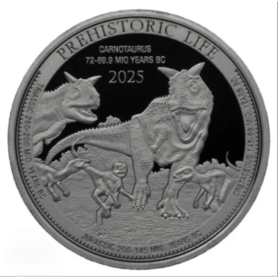 Carnotaurus (Prehistoric Life) 2025 - 1 Oz - Strieborná investičná minca