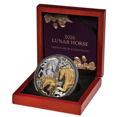 Triple Lunar Horse (2026) -5 Oz - strieborná proof zberatělská minca