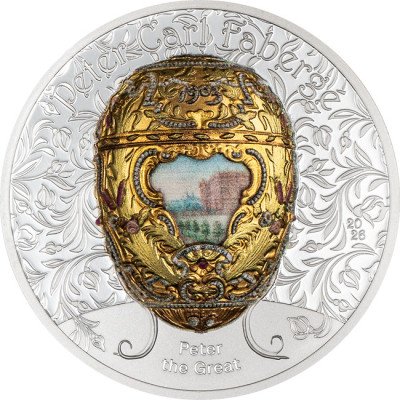 Fabergého vajce - Peter Veľký - 2 Oz - strieborná zberateľská minca