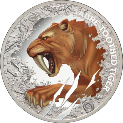 Tiger šabľozubý (2026) - 1 Oz - strieborná zberateľská minca