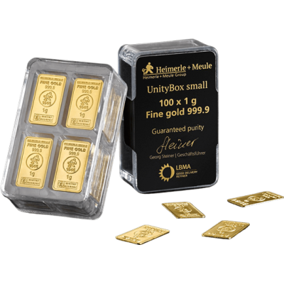 Heimerle + Meule Unity Bar 100 x 1 g - zlatý investičný zliatok