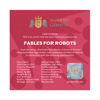 Stanislaw Lem - Bájky pre robotov - 2 Oz - strieborná zberateľská minca