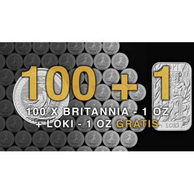 100+1 - 100 Britannia (2026) - 1 Oz - strieborná investičná minca + LOKI 1 Oz - strieborný zliatok