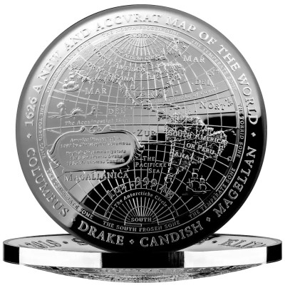 1626 Nová mapa sveta – 1 Oz – strieborná zberateľská minca v kvalite proof