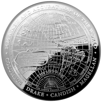 1626 Nová mapa sveta – 1 Oz – strieborná zberateľská minca v kvalite proof