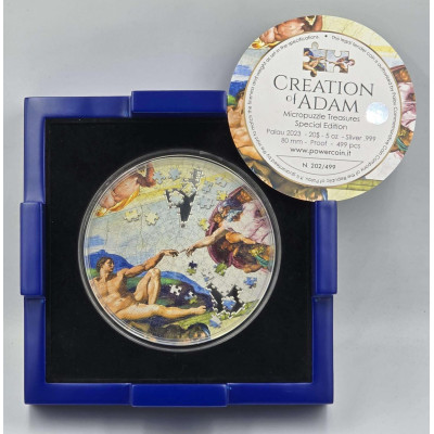 Creation of Adam – 5 Oz – strieborná zberateľská minca s puzzle motívom